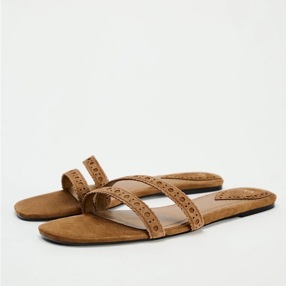 Zara Flat Brown Suede Sandals